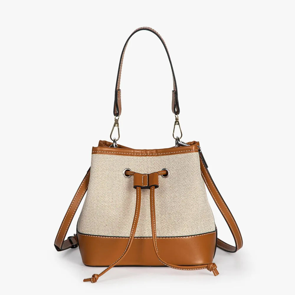 Bucket Bag Canvas Faux Leather with Short and Long Straps