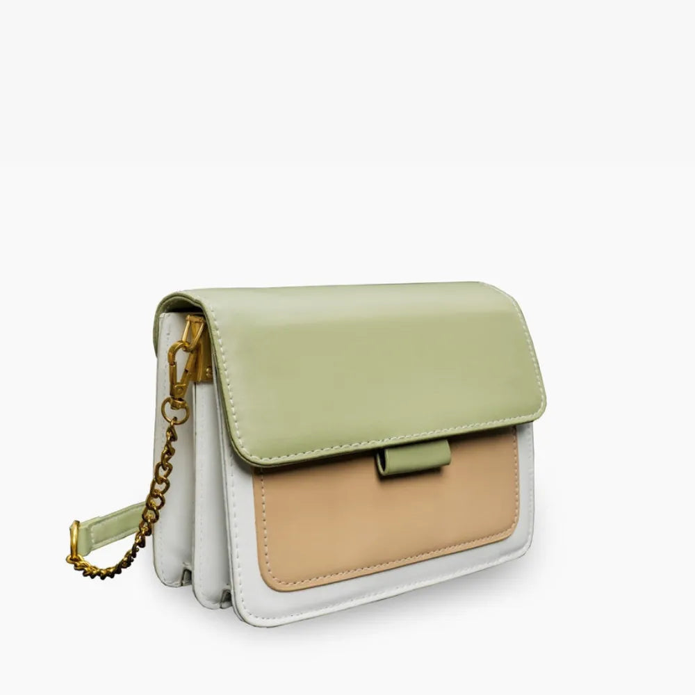 Crossbody Bag Faux Leather Two-Tone with Two Removable Straps