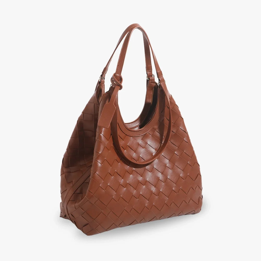 Tote Bag Woven Faux Leather with Magnetic Closure and Zip Pouch