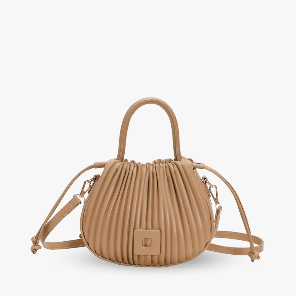 Crossbody Bag Faux Leather with Top Handle and Pleated Design