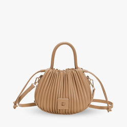 Crossbody Bag Faux Leather with Top Handle and Pleated Design
