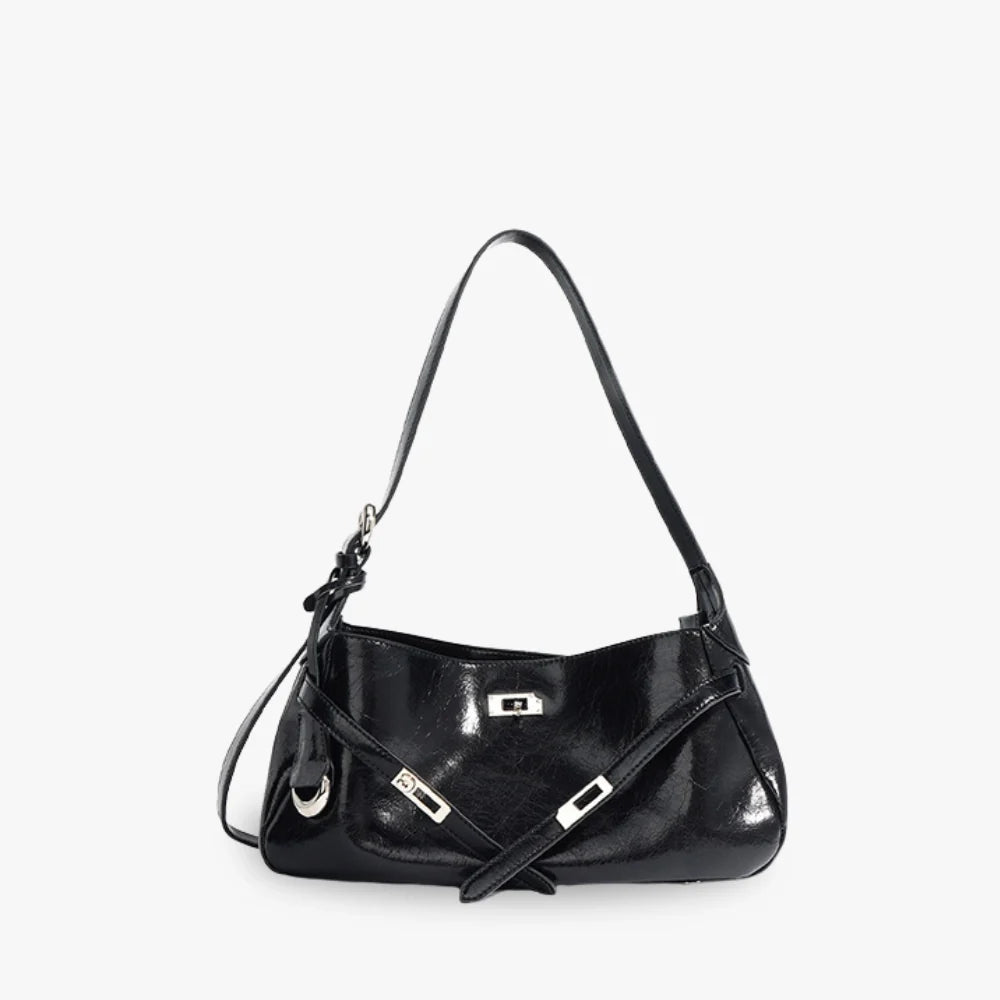 Shoulder Bag Genuine Leather with Turn-Lock and Removable Pouch