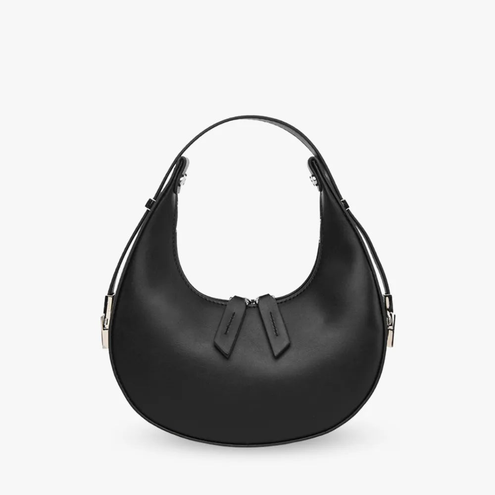 Crescent Bag Faux Leather with Zip and Silver-Tone Hardware