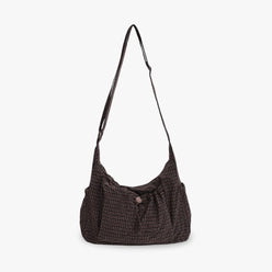 Crossbody Bag Checkered Nylon Polyester with Drawstring Front Pocket