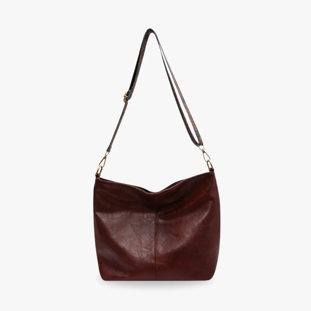 Crossbody Bag Faux Leather with Fabric Strap and Zip Pocket