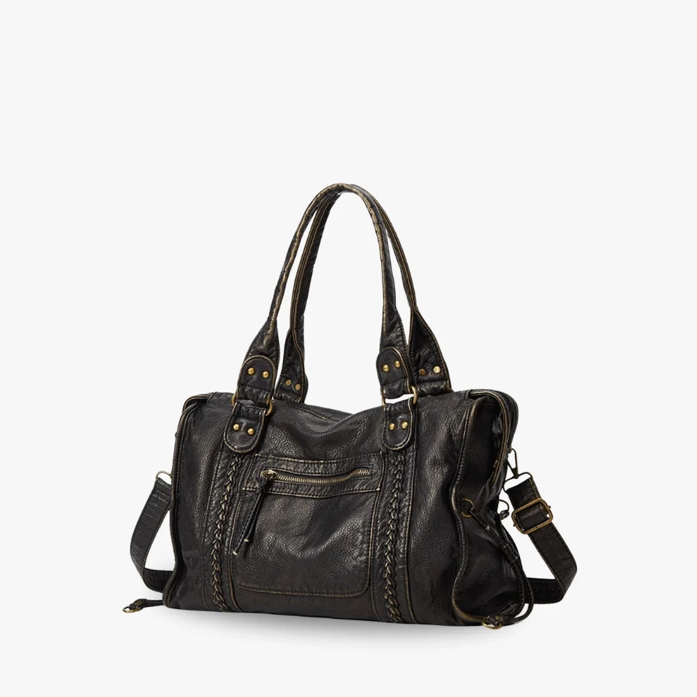 Crossbody Bag Grained Faux Leather with Top Handles and Zip Pockets