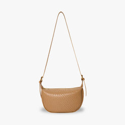 Crescent Bag Faux Leather Woven Detail with Zip and Strap