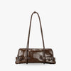 Shoulder Bag Faux Leather Glossy with Front Belt and Top Zip