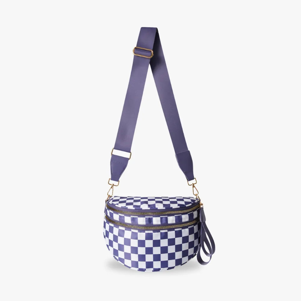 Crossbody Bag Checkered Water-Repellent Nylon with Double Zip