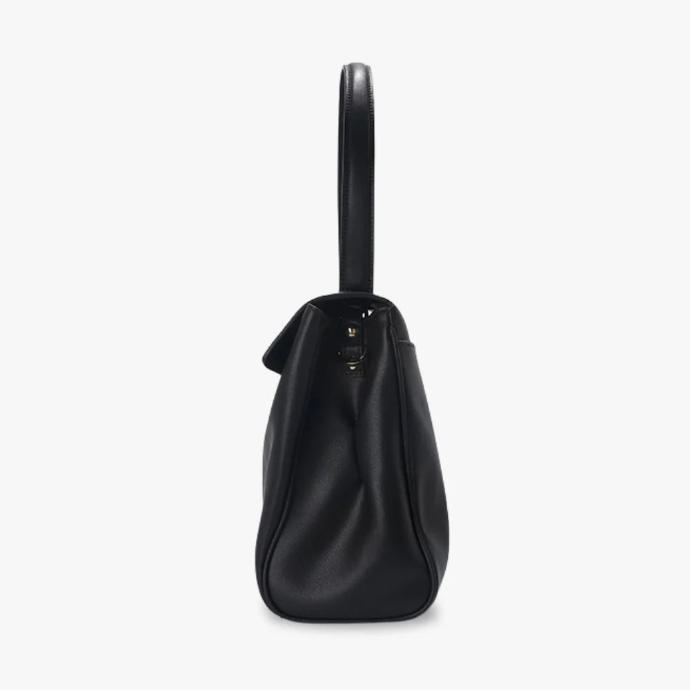 Shoulder Bag Genuine Leather with Turn-Lock Flap and Top Handle