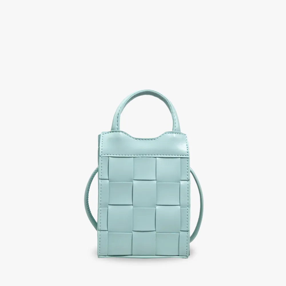 Phone Bag Faux Leather Woven with Top Handles and Strap