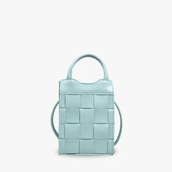 Phone Bag Faux Leather Woven with Top Handles and Strap