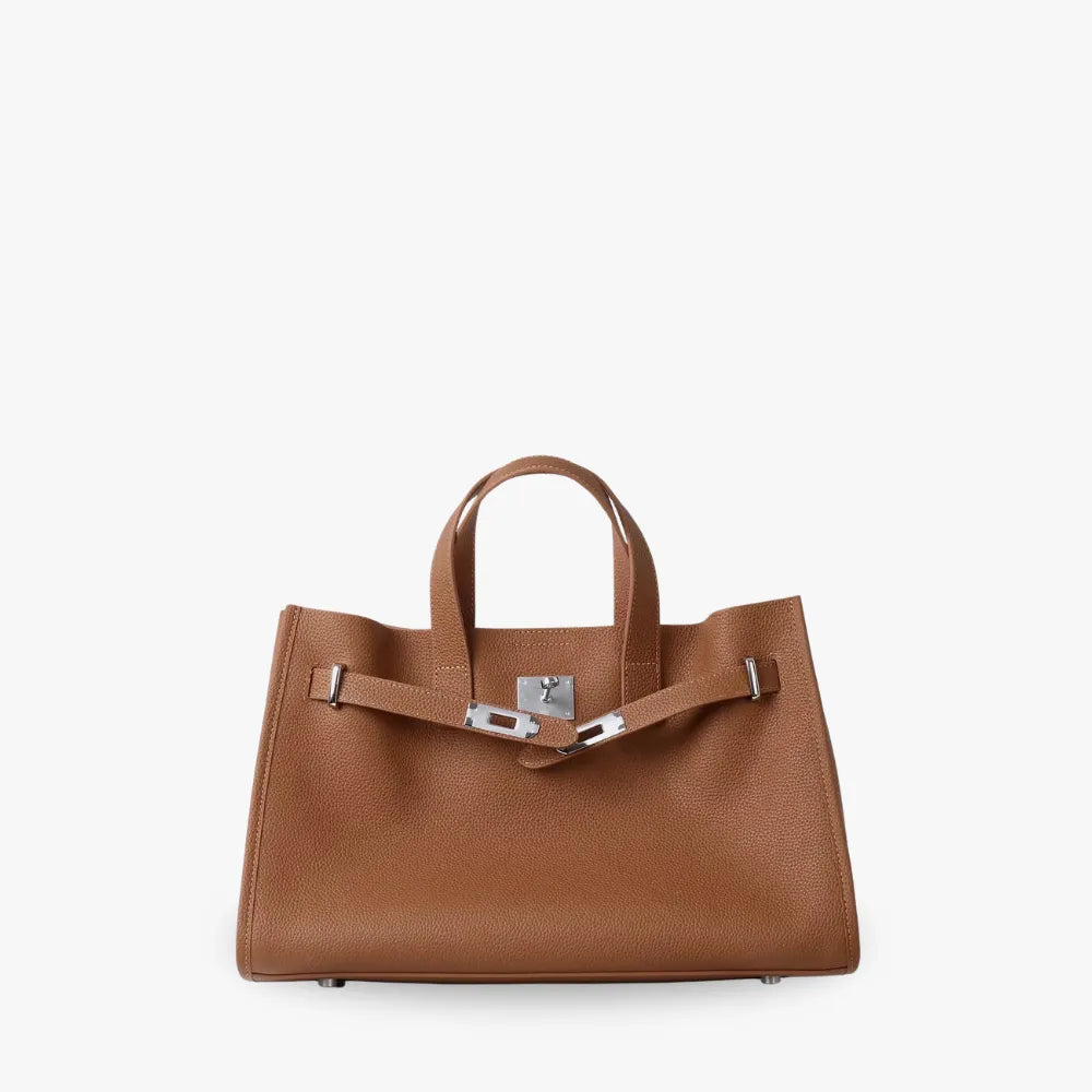 Tote Bag Grained Leather with Detachable Strap and Laptop Fit