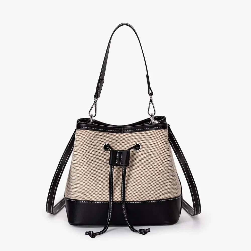 Bucket Bag Canvas Faux Leather with Short and Long Straps