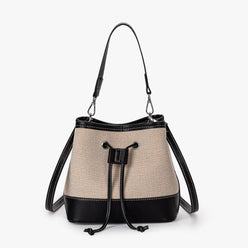 Bucket Bag Canvas Faux Leather with Short and Long Straps
