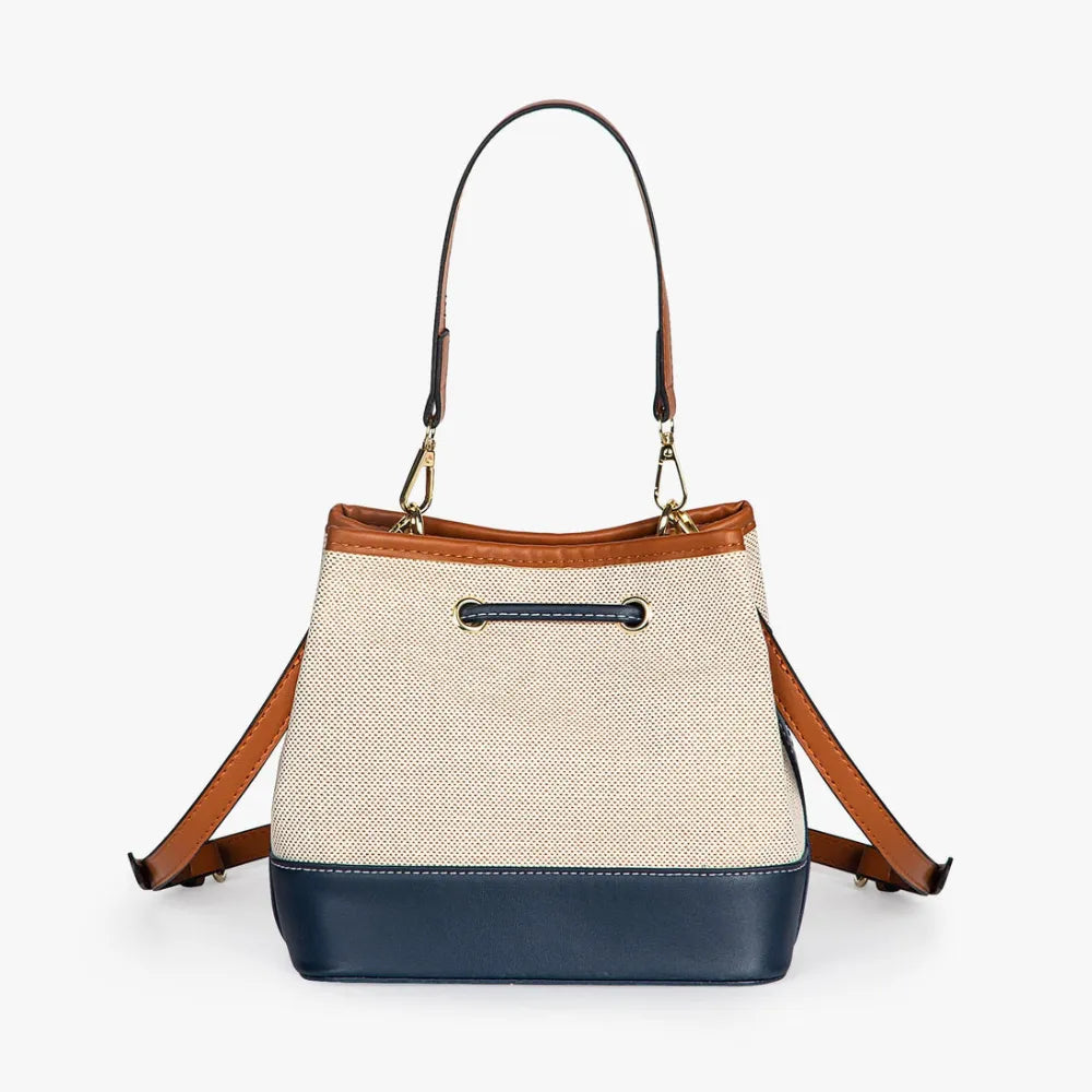 Bucket Bag Canvas Faux Leather with Short and Long Straps