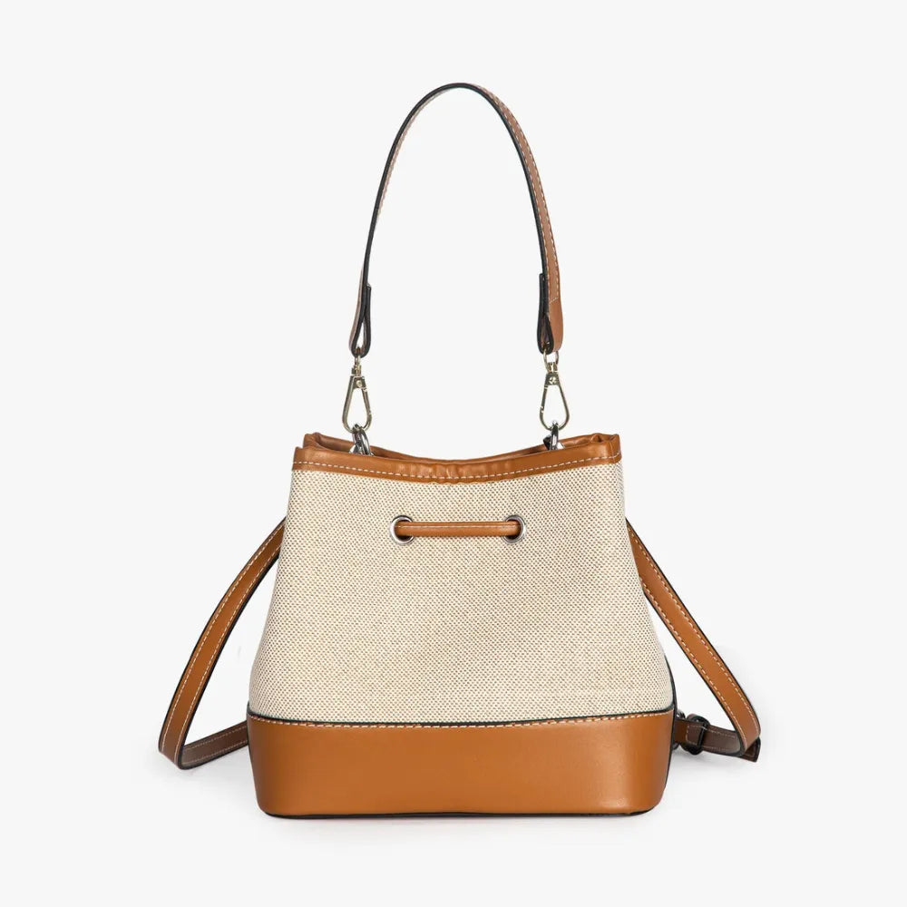 Bucket Bag Canvas Faux Leather with Short and Long Straps