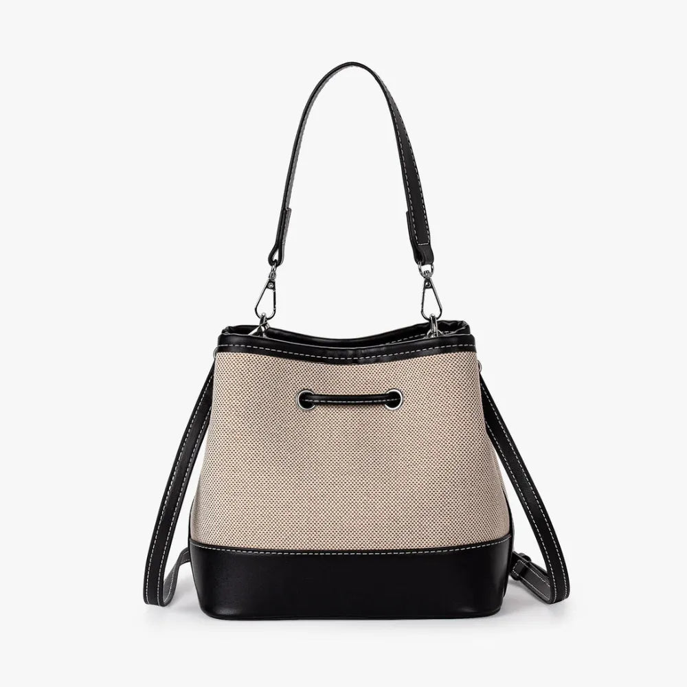 Bucket Bag Canvas Faux Leather with Short and Long Straps
