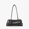 Shoulder Bag Faux Leather Glossy with Front Belt and Top Zip