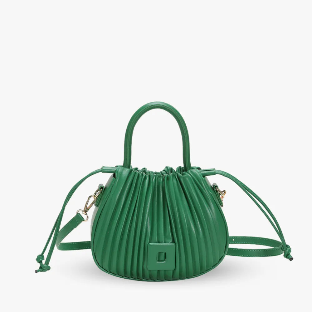 Crossbody Bag Faux Leather with Top Handle and Pleated Design
