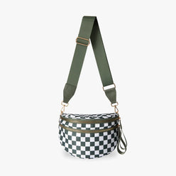 Crossbody Bag Checkered Water-Repellent Nylon with Double Zip