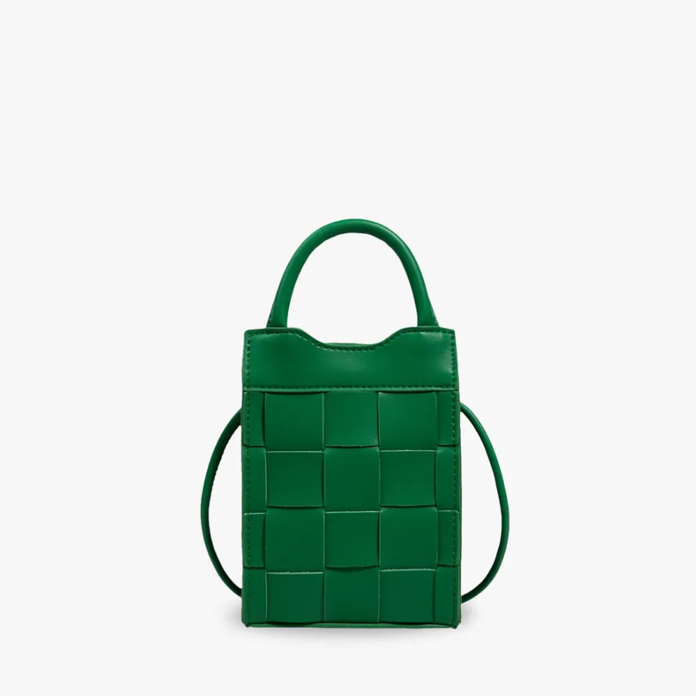 Phone Bag Faux Leather Woven with Top Handles and Strap