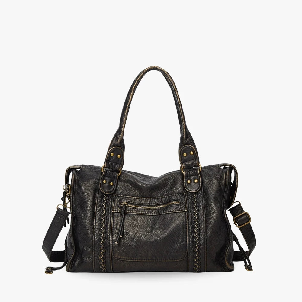 Crossbody Bag Grained Faux Leather with Top Handles and Zip Pockets