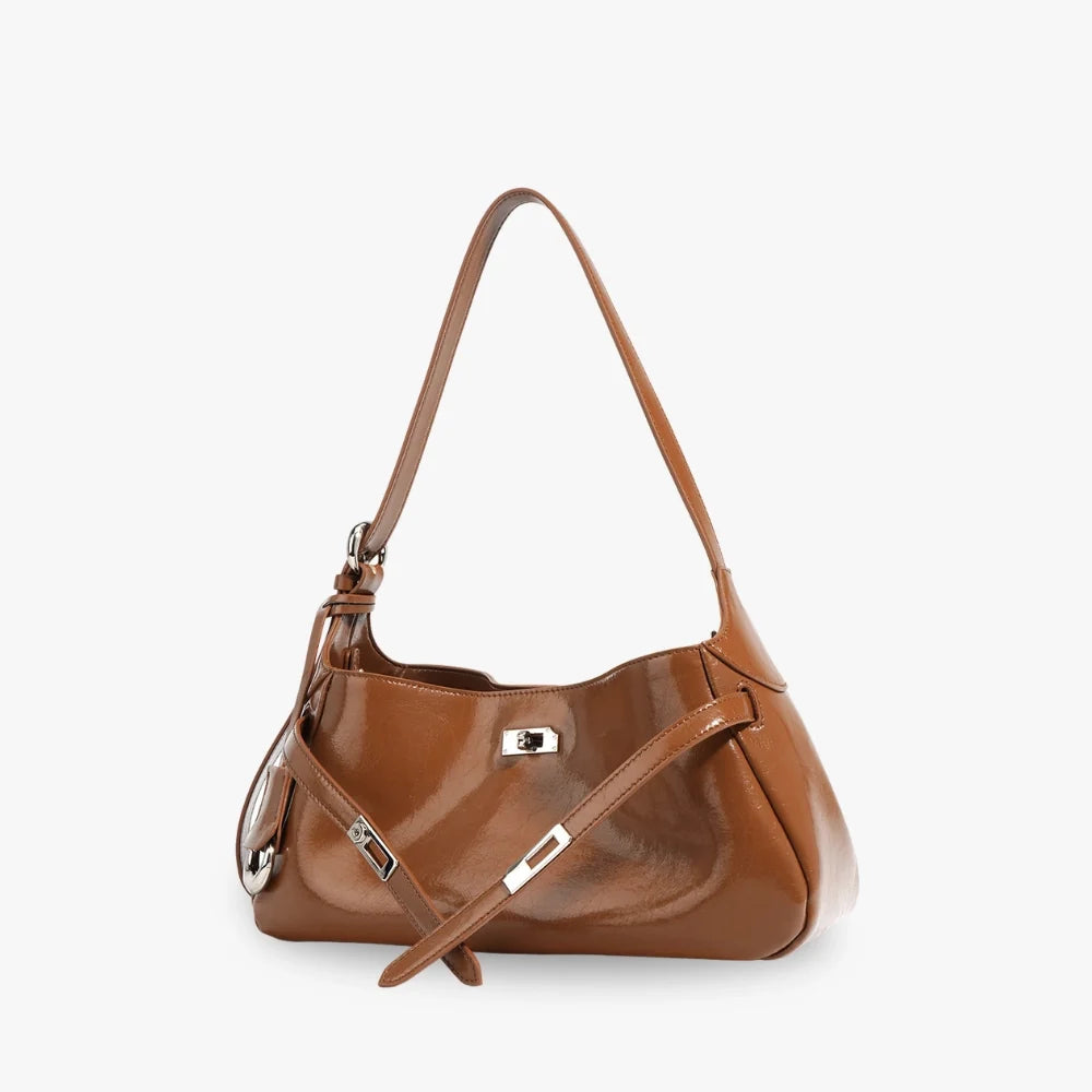 Shoulder Bag Genuine Leather with Turn-Lock and Removable Pouch
