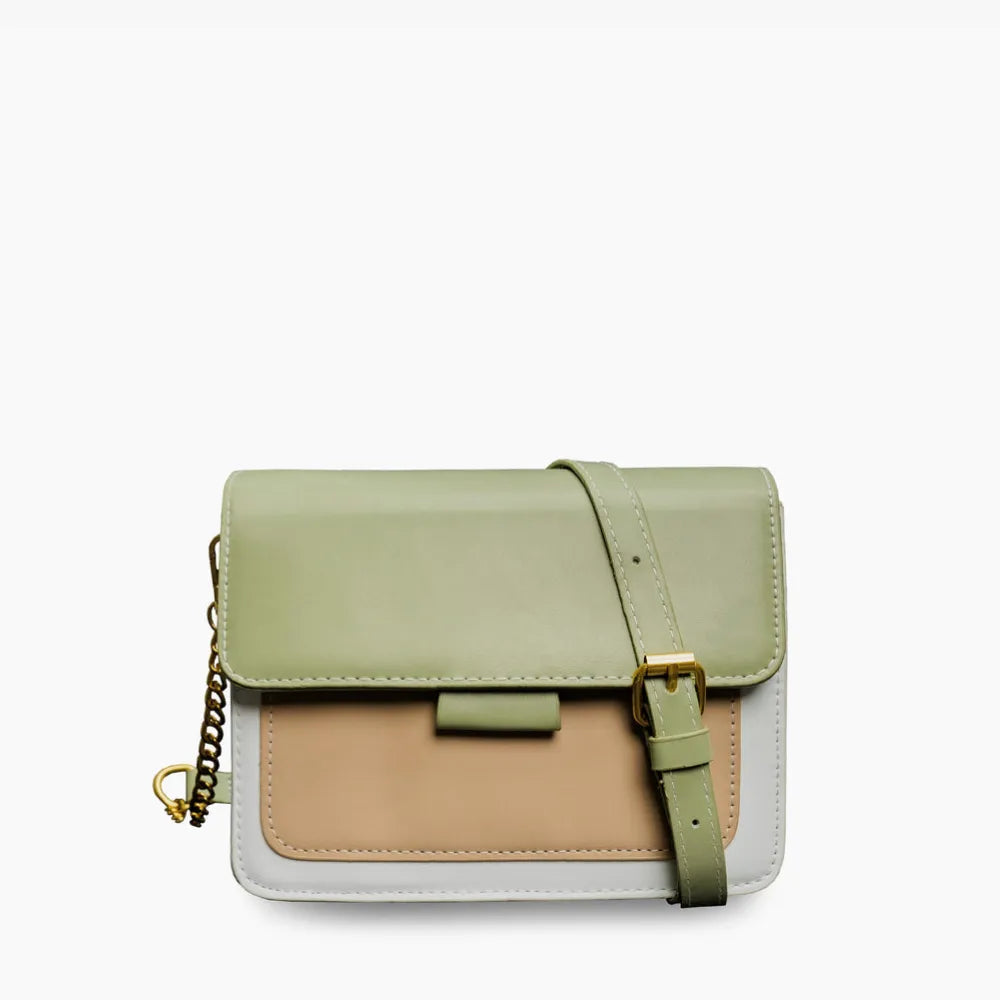 Crossbody Bag Faux Leather Two-Tone with Two Removable Straps