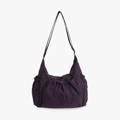 Crossbody Bag Checkered Nylon Polyester with Drawstring Front Pocket