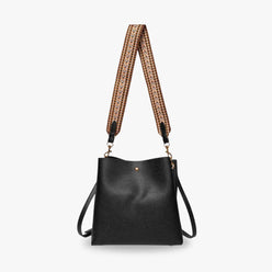 Bucket Bag Faux Leather Pebbled with Canvas Strap and Zip