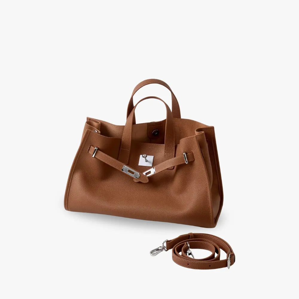 Tote Bag Grained Leather with Detachable Strap and Laptop Fit