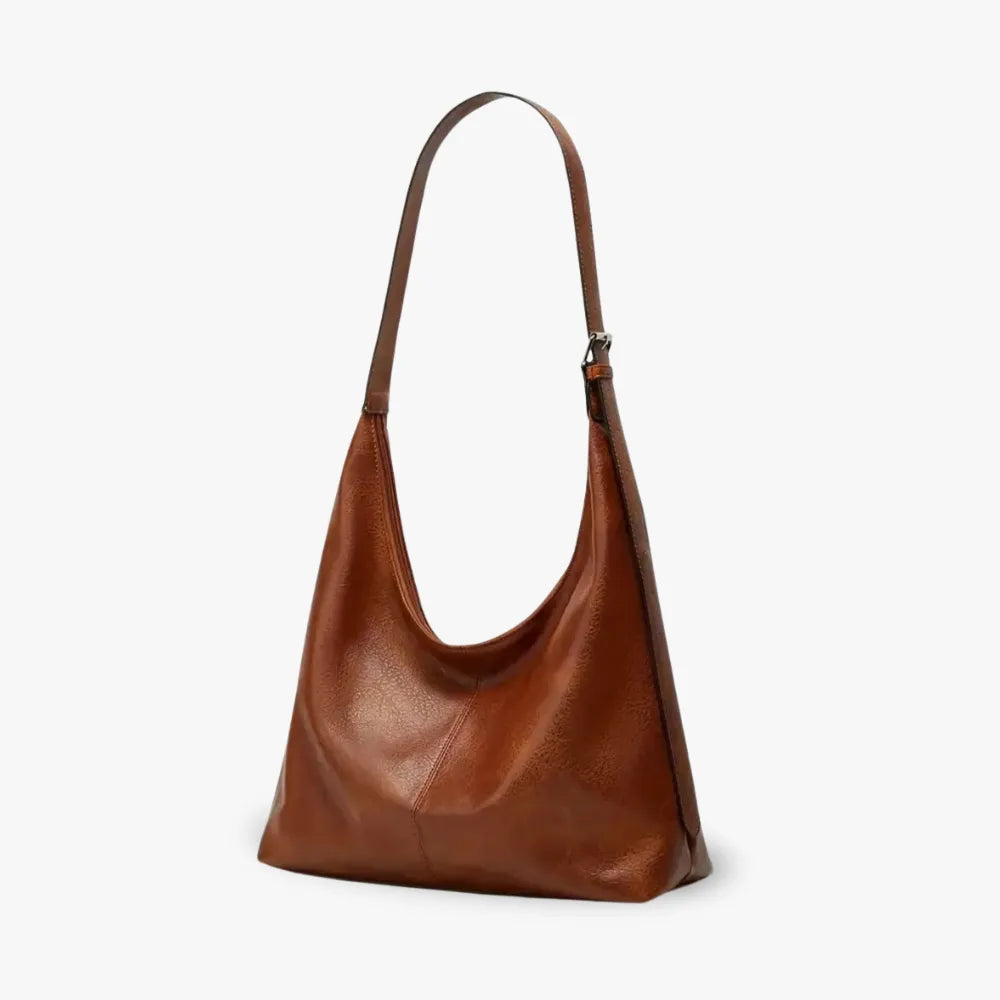 Hobo Bag Grained Faux Leather with Buckle Strap for 14-Inch Laptop