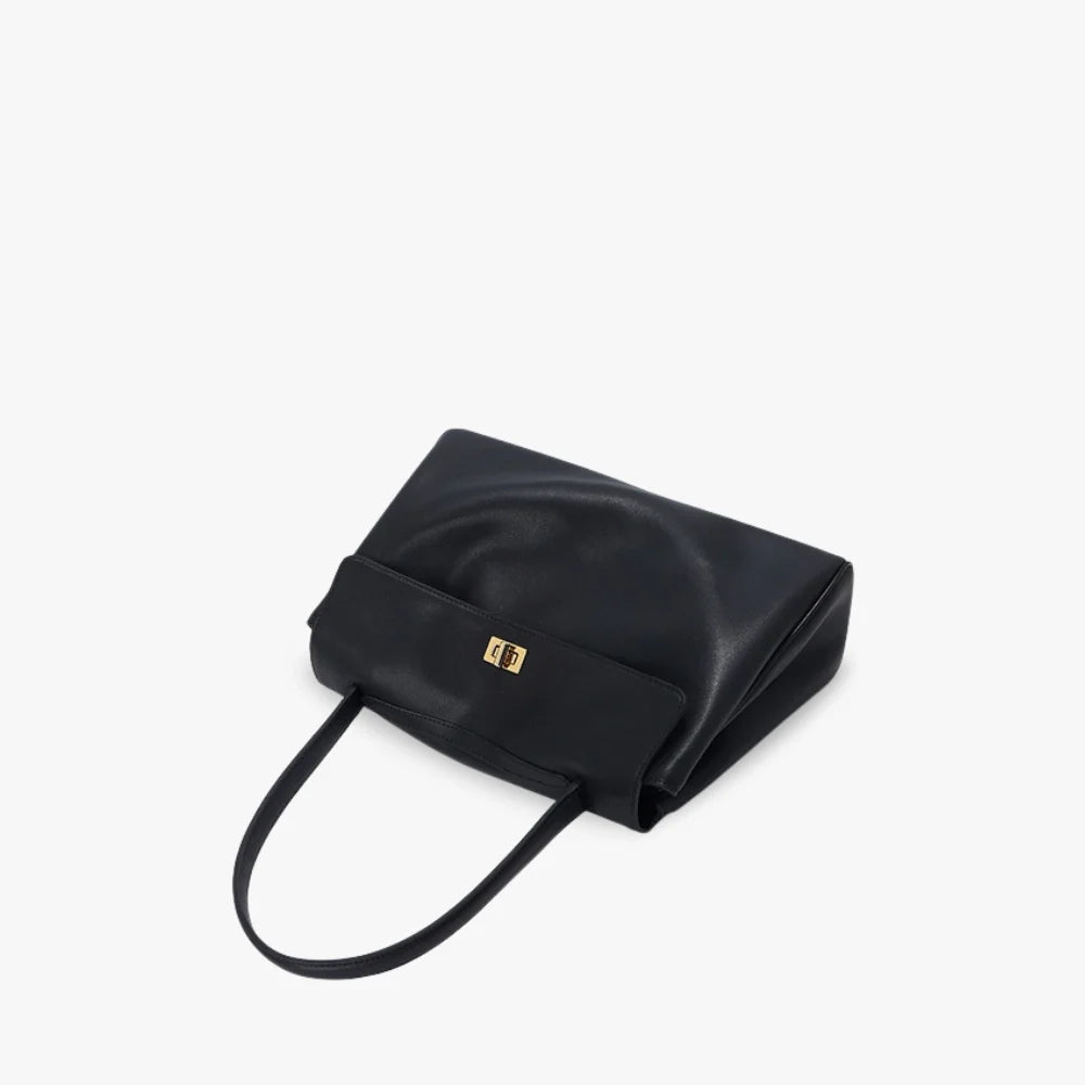 Shoulder Bag Genuine Leather with Turn-Lock Flap and Top Handle