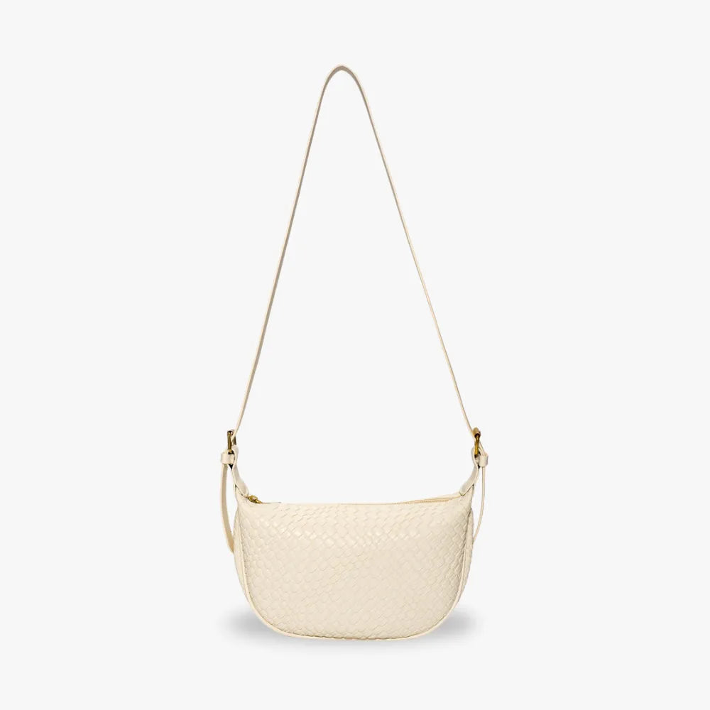 Crescent Bag Faux Leather Woven Detail with Zip and Strap