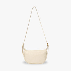 Crescent Bag Faux Leather Woven Detail with Zip and Strap