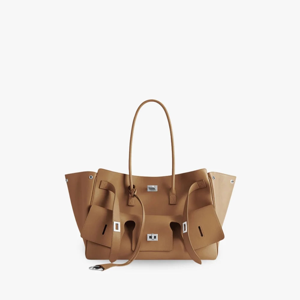 Tote Bag Faux Leather with Side Snap Buttons for 15-Inch Laptop