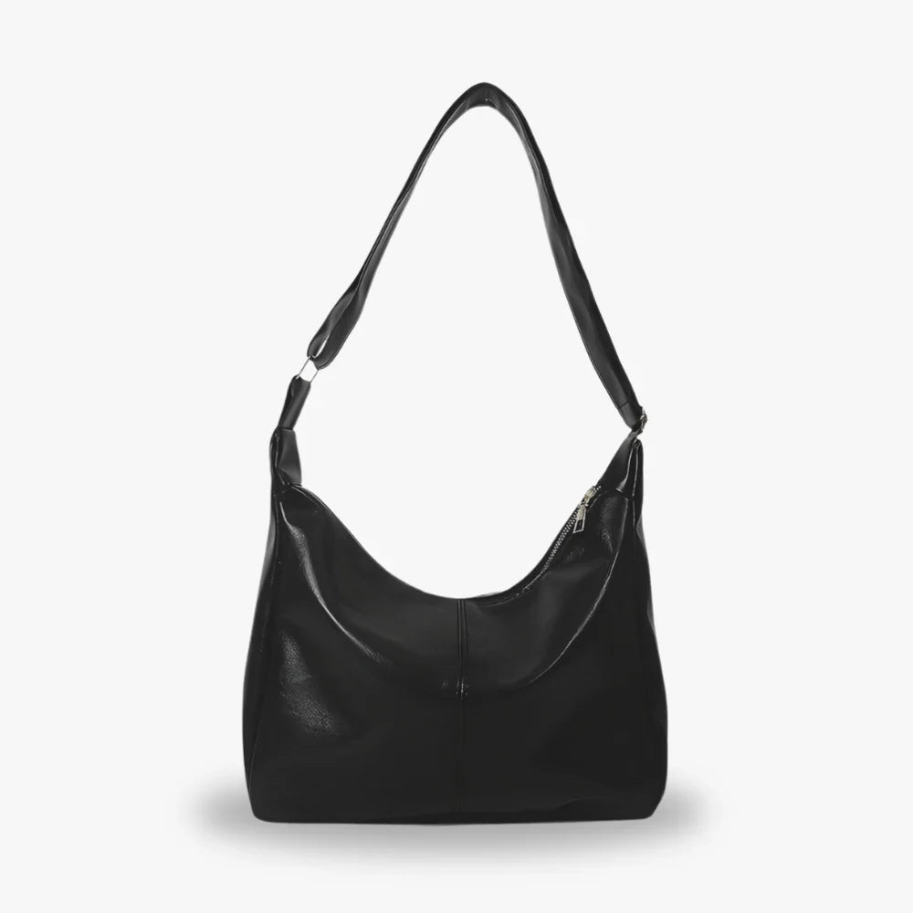 Hobo Bag Crinkled Faux Leather with Zip and Adjustable Strap