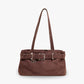 Shoulder Bag Faux Suede with Front Belt and Top Zip