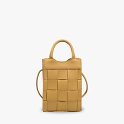 Phone Bag Faux Leather Woven with Top Handles and Strap