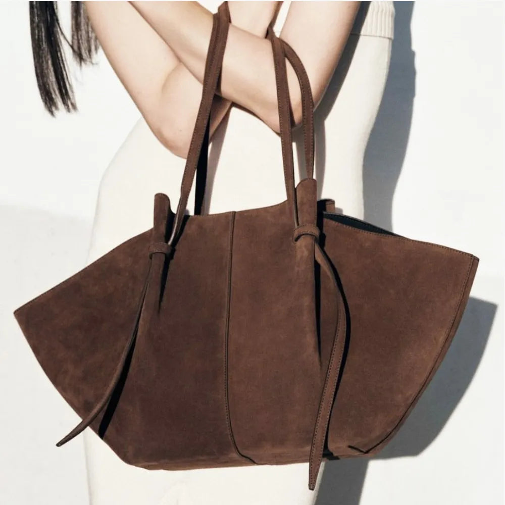 Tote Bag Oversized Faux Suede with Magnetic Closure and Handles