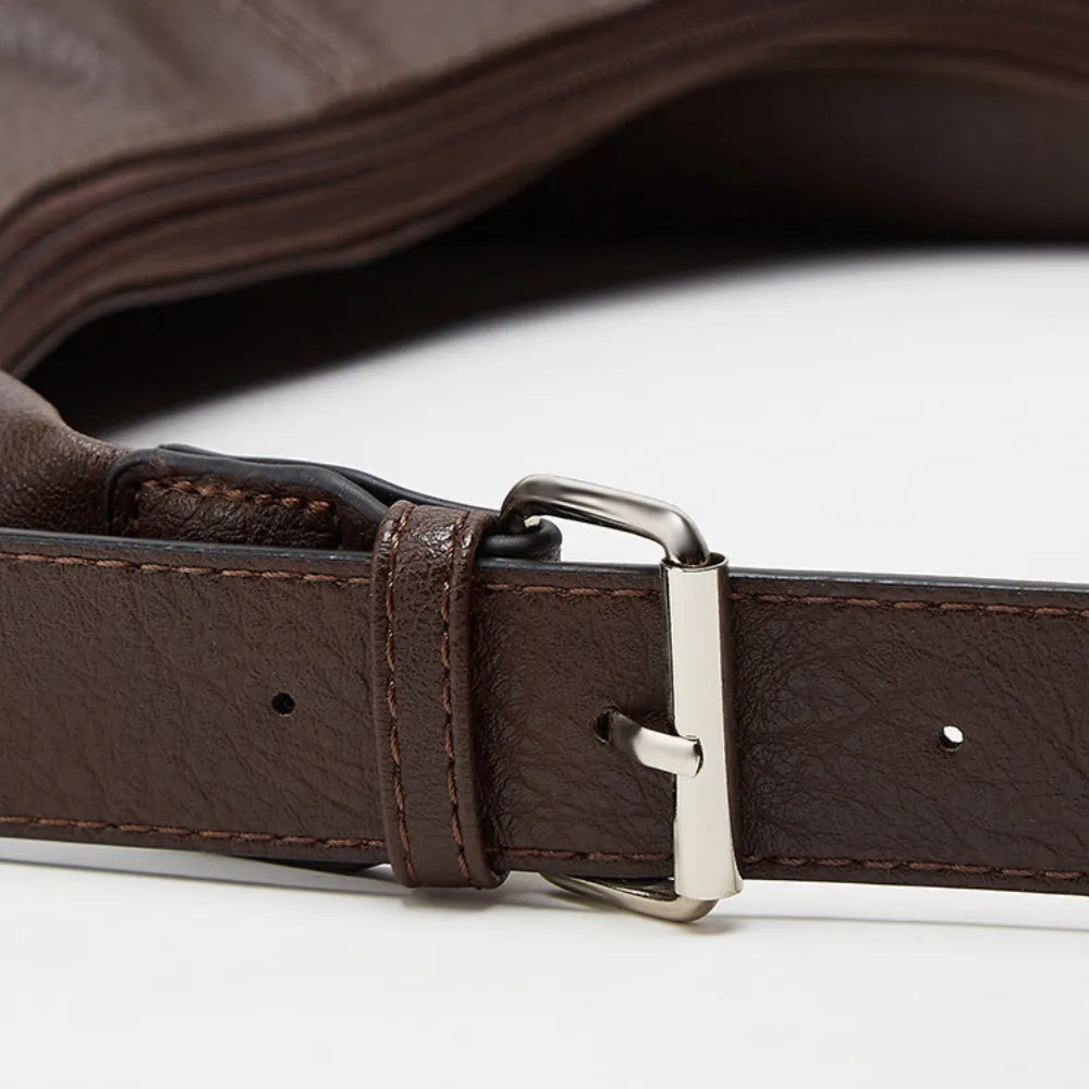 Hobo Bag Grained Faux Leather with Buckle Strap for 14-Inch Laptop