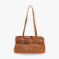 Shoulder Bag Faux Suede with Front Belt and Top Zip