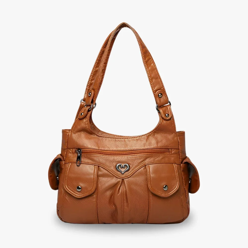 Shoulder Bag Faux Leather with Two Lined Compartments and Handles