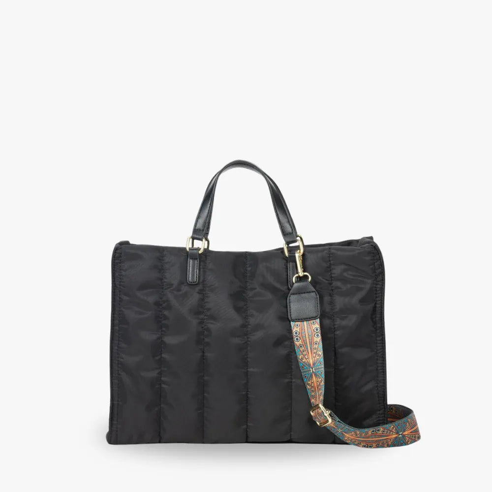 Tote Bag Quilted Cotton Nylon with Top Handles and Canvas Strap