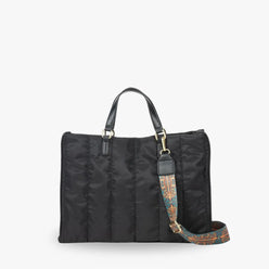 Tote Bag Quilted Cotton Nylon with Top Handles and Canvas Strap