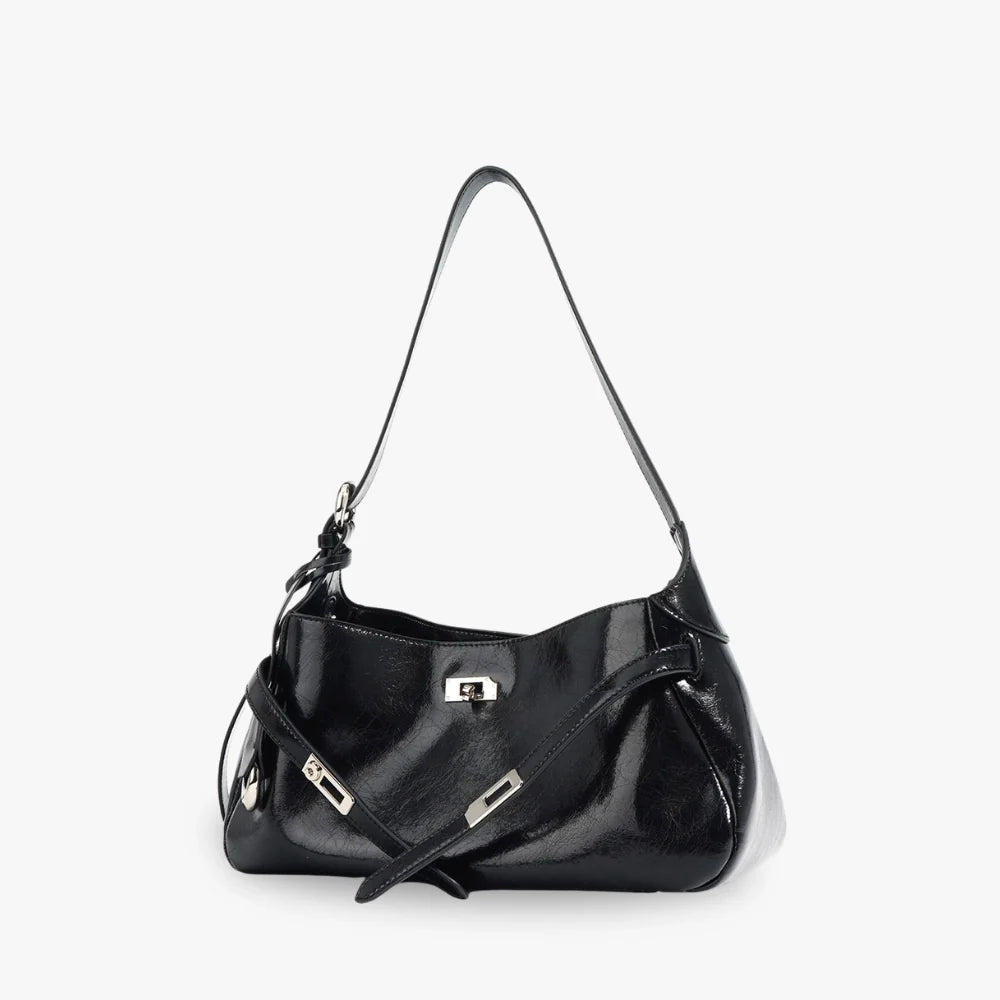 Shoulder Bag Genuine Leather with Turn-Lock and Removable Pouch