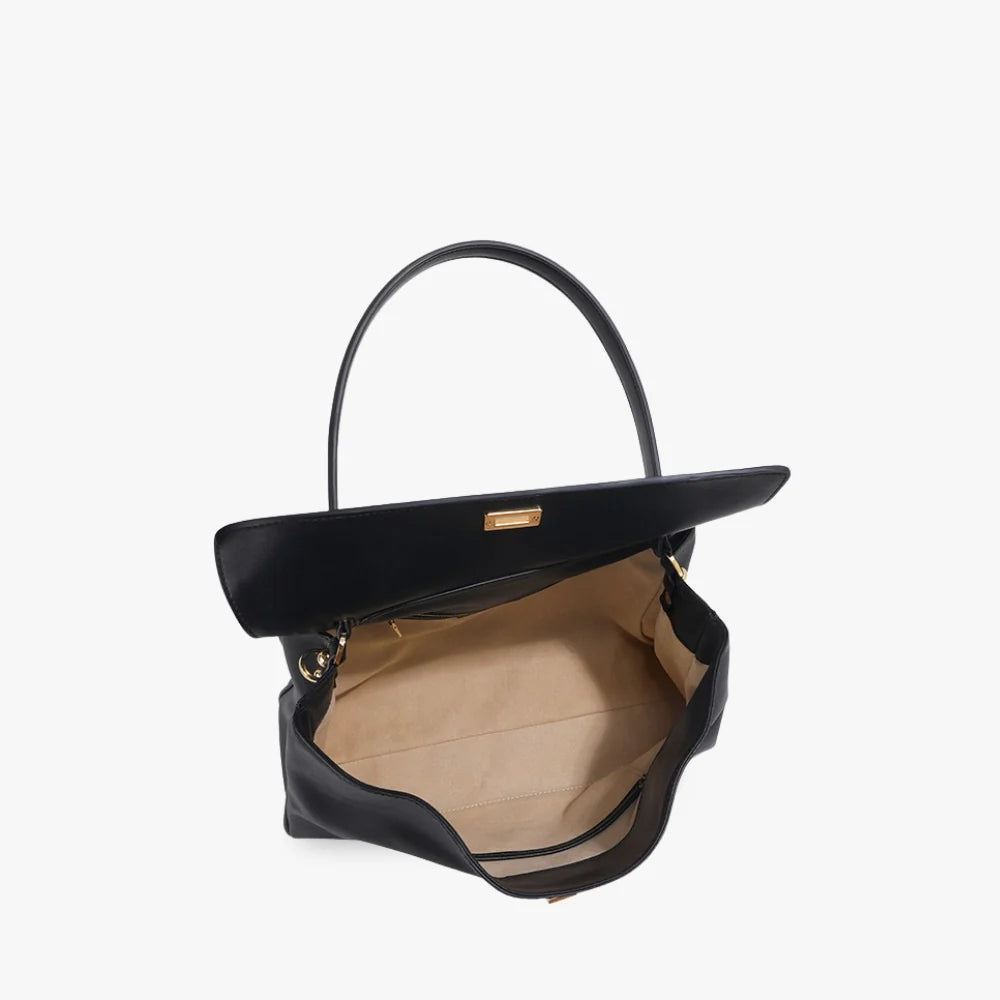 Shoulder Bag Genuine Leather with Turn-Lock Flap and Top Handle