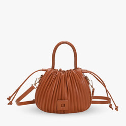 Crossbody Bag Faux Leather with Top Handle and Pleated Design
