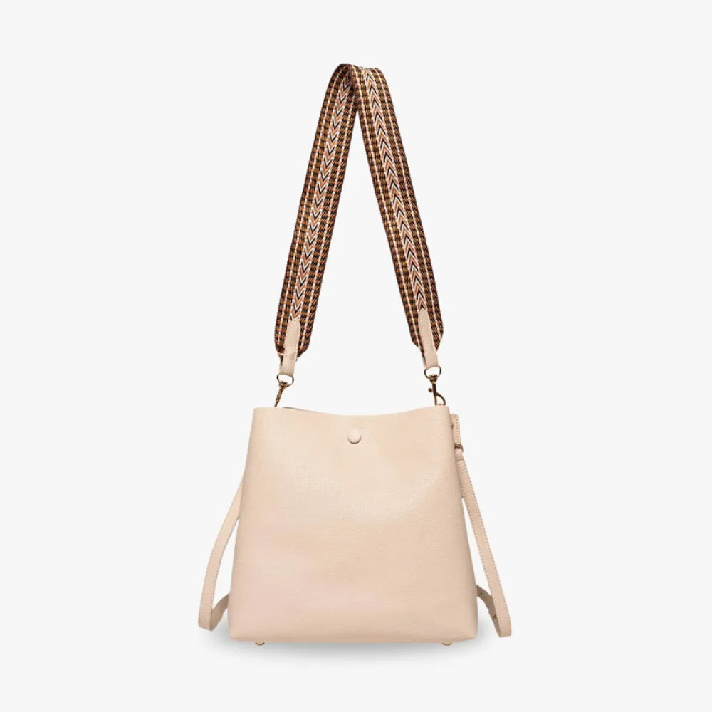 Bucket Bag Faux Leather Pebbled with Canvas Strap and Zip